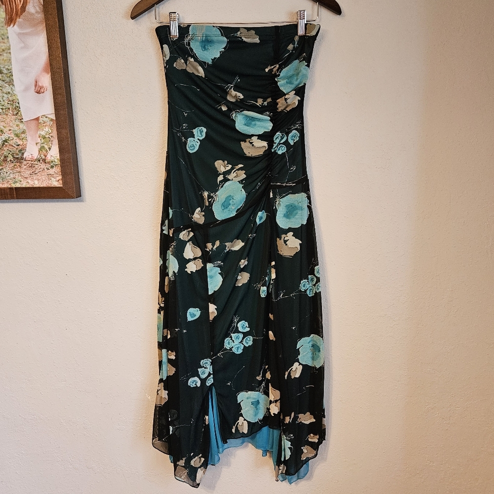 My Michelle Y2K Dark Floral Sleeveless Asymmetrical Hem Ruched Medium